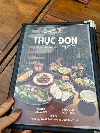 Menu Nhà của Piêu Bình Thạnh, quán ăn phong cách cơm nhà, không gian thoải mái, menu đa dạng hợp khẩu vị gia đình.